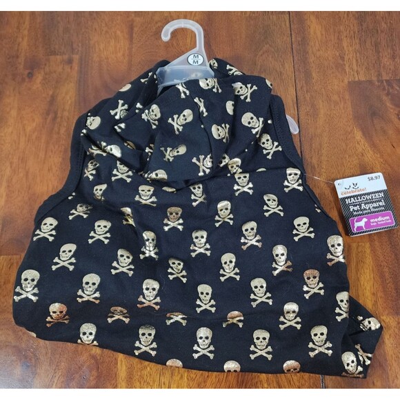 Black Gold Skull Dog Hoodie Medium New W Tags - Picture 1 of 7